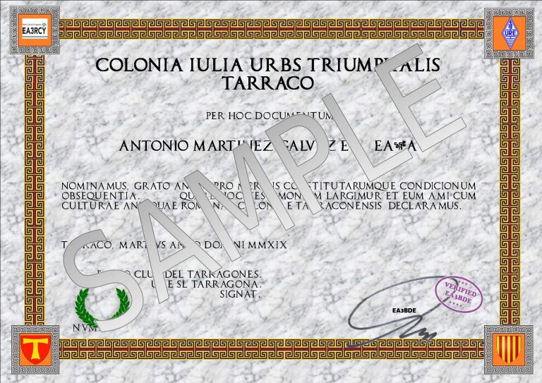 Imatge que representa un model de mostra del diploma Tarraco Triumphalis